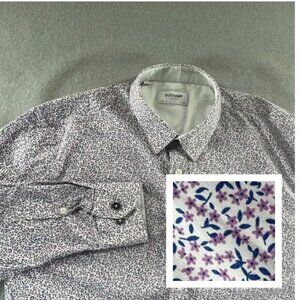 Duchamp London Shirt Mens M 41 Purple‎ Button Up Stretch Ditsy Print Cotton